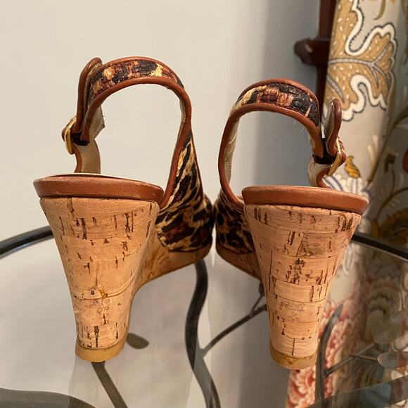 Stuart Weitzman animal print peep toe cork wedge shoes - Picture 5 of 14